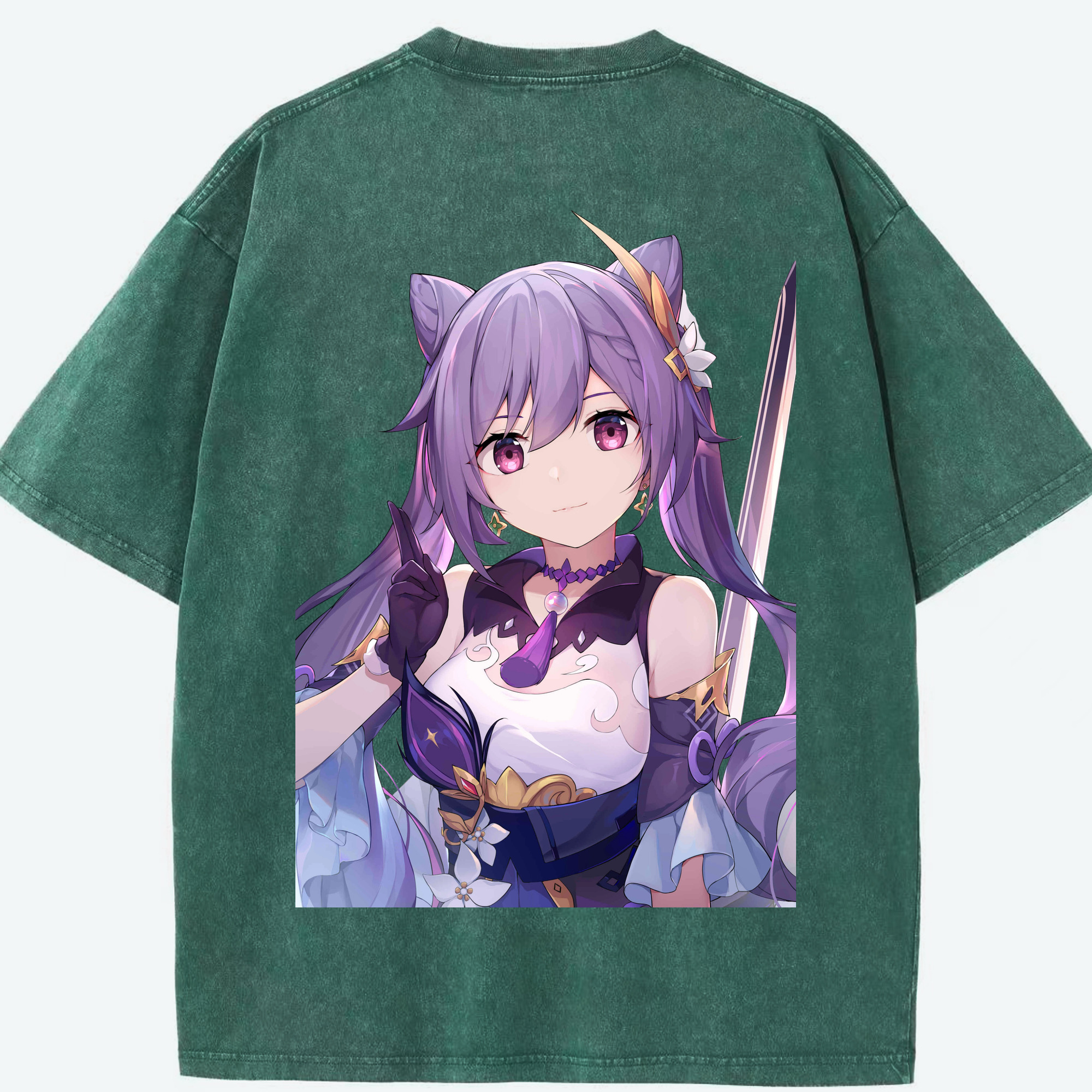 げんし神 刻晴 こくせい genshin Kokusei 綿100% ヴィンテージ風 半袖Tシャツ（背面プリント）